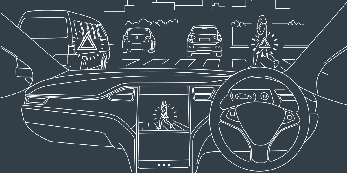 An illustration of an autonomous car detecting objects ahead